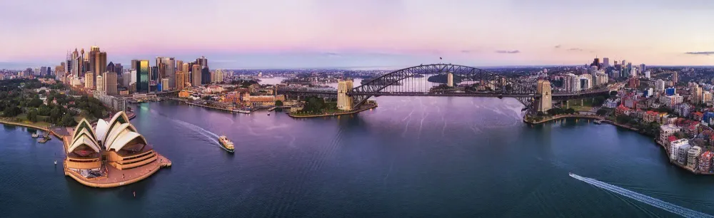 Panorama of Sydney, Australia skyline at sunrise